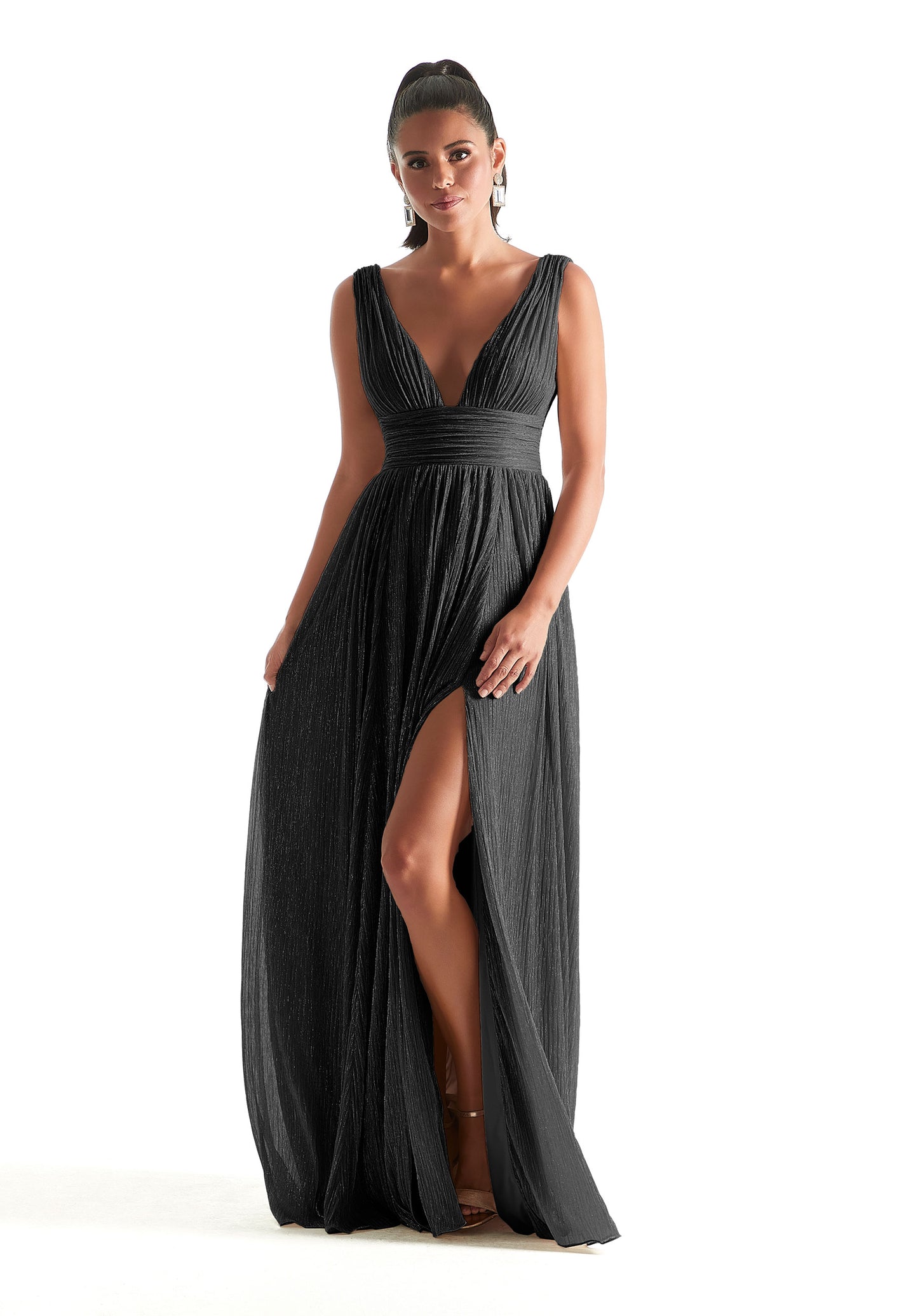 Pleated Shimmer Bridesmaid Dress with Ruching