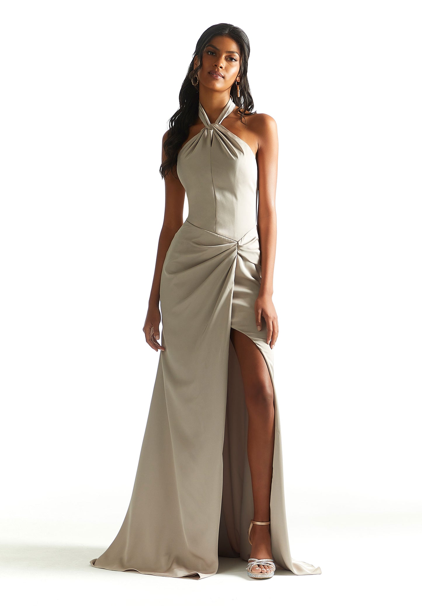 Luxe Satin Twisted Halter Bridesmaid Dress