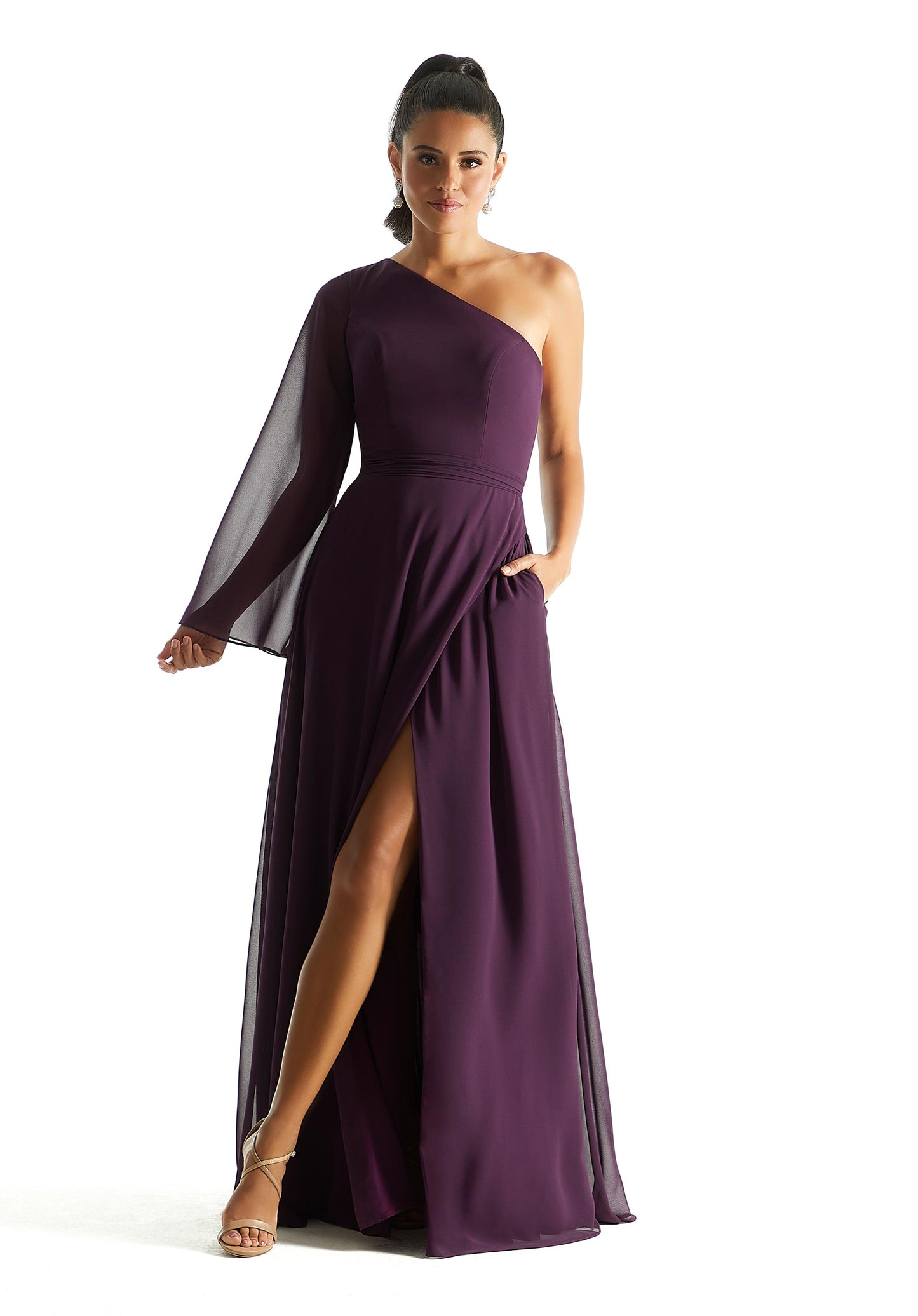 One Shoulder Long Sleeve Bridesmaid Dress