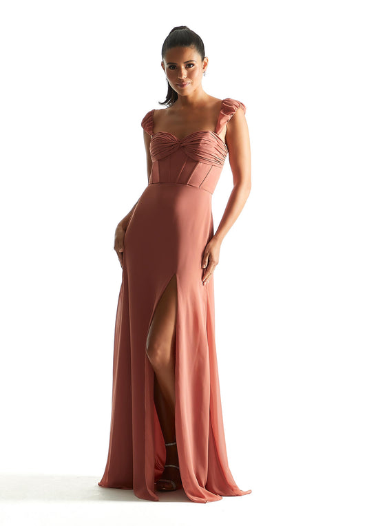 Corset Chiffon Bridesmaid Dress with Detachable Sleeves