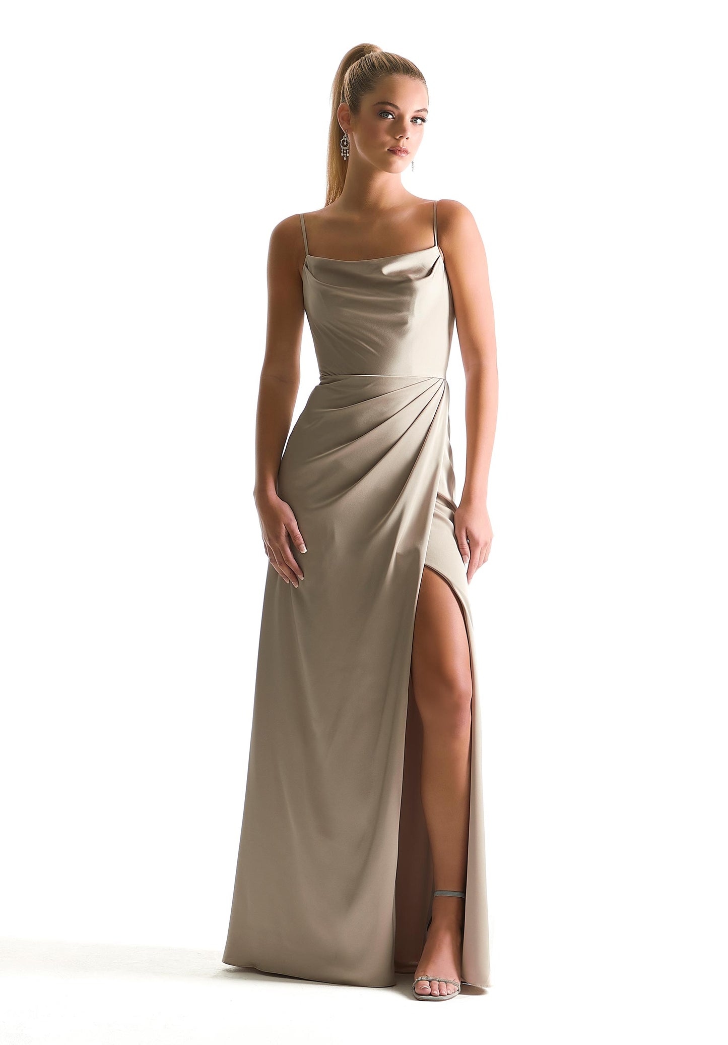 Cowl Neck Luxe Satin Bridesmaid Dress